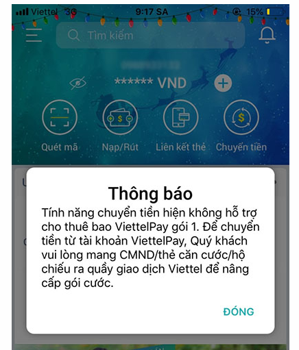 Nâng cấp gói cước ViettelPay