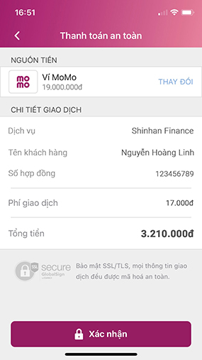 thanh toan shinhan finance momo 5 vays