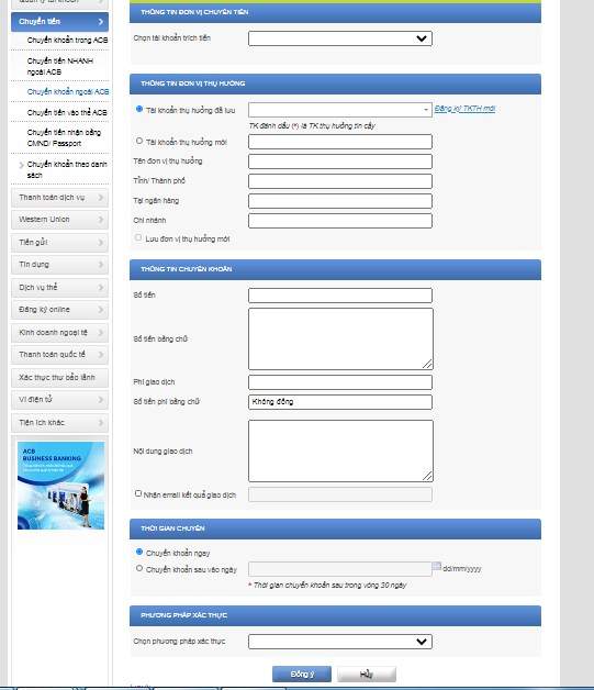 Chuyển khoản khác ngân hàng trên ACB online