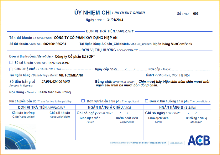 Ủy nhiệm chi ACB