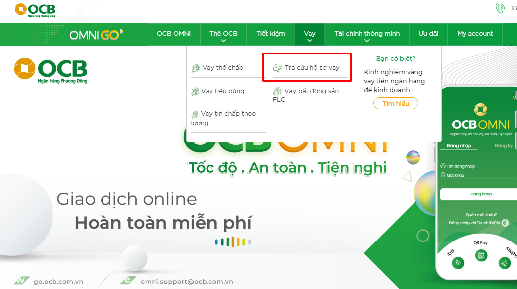 Tra cứu khoản vay tín chấp OCB qua website