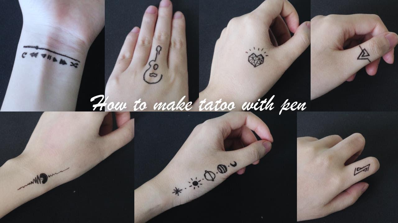 Những mẫu hình xăm đẹp được vẽ từ bút bi  How to make tattoo at home with  pen  YouTube